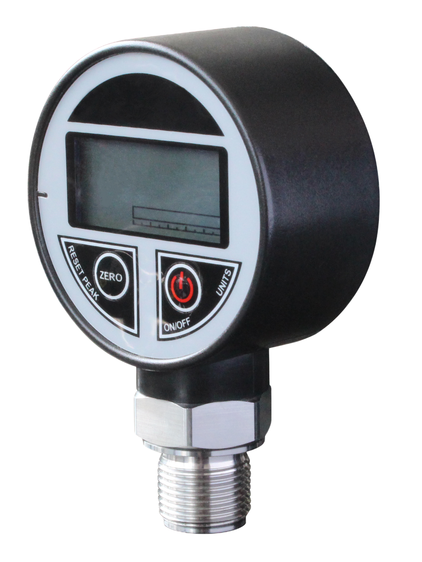 QDB108 digital pressure gauge side view with LCD display