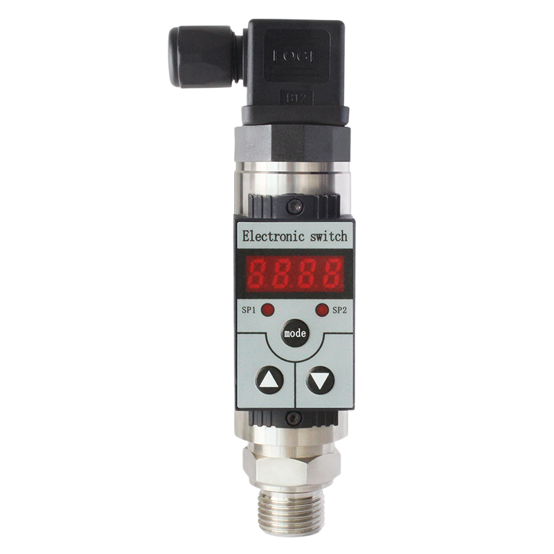 QYK103 intelligent pressure switch with LED display and dual relay outputs.